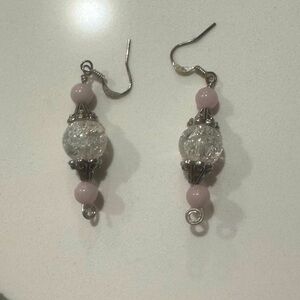 Handmade new pink and cracked glass clear sparkly earrings